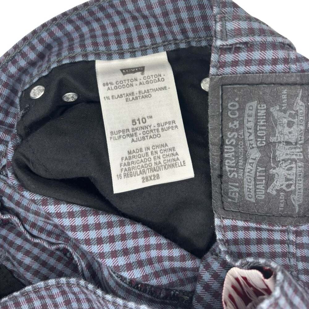 Levi's RedTab Jeans 510 Super Skinny Gingham Plaid Pants Sz 28 waist-16 Yth. - Picture 7 of 9